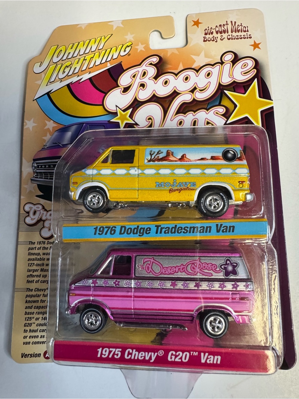 Johnny Lightning Boogie Vans 1976 DODGE TRADESMAN VAN / 1975 CHEVY G20 VAN